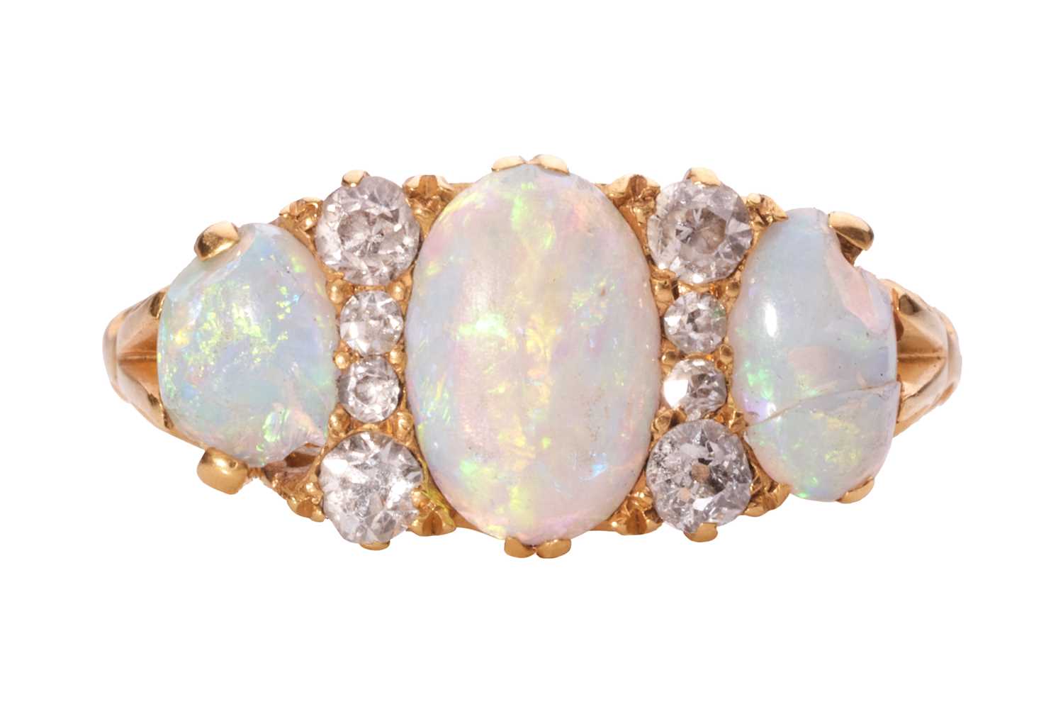 Lot 2 - An Edwardian opal and diamond half-hoop ring,...
