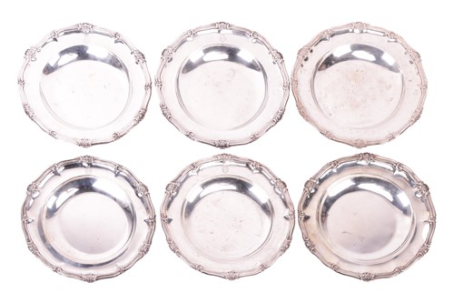 Lot 346 - A set of six silver soup plates, by Robert...