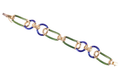 Lot 151 - An enamel interlaced link bracelet, comprising...