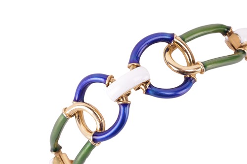 Lot 151 - An enamel interlaced link bracelet, comprising...