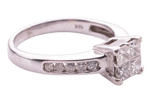 Lot 165 - A princess-cut diamond cluster ring, with four...