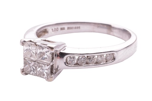 Lot 165 - A princess-cut diamond cluster ring, with four...