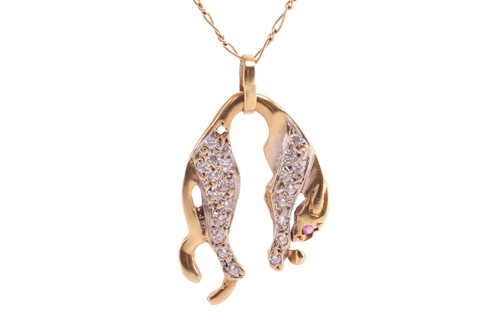 Lot 189 - A bejewelled jaguar pendant on chain,...