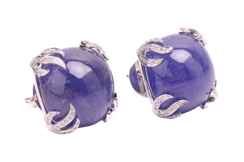 Lot 41 - A pair of tanzanite and diamond earrings, each...