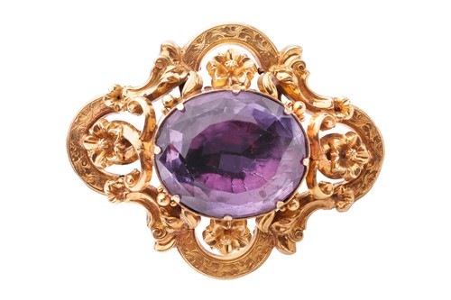 Lot 8 - A Victorian amethyst brooch, containing a...