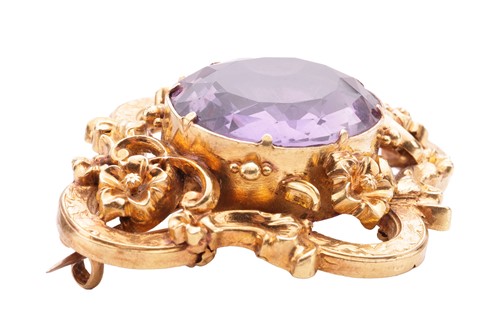 Lot 8 - A Victorian amethyst brooch, containing a...