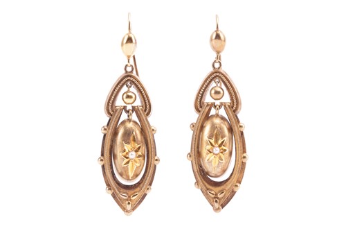 Lot 3 - A pair of Victorian drop earrings, each...