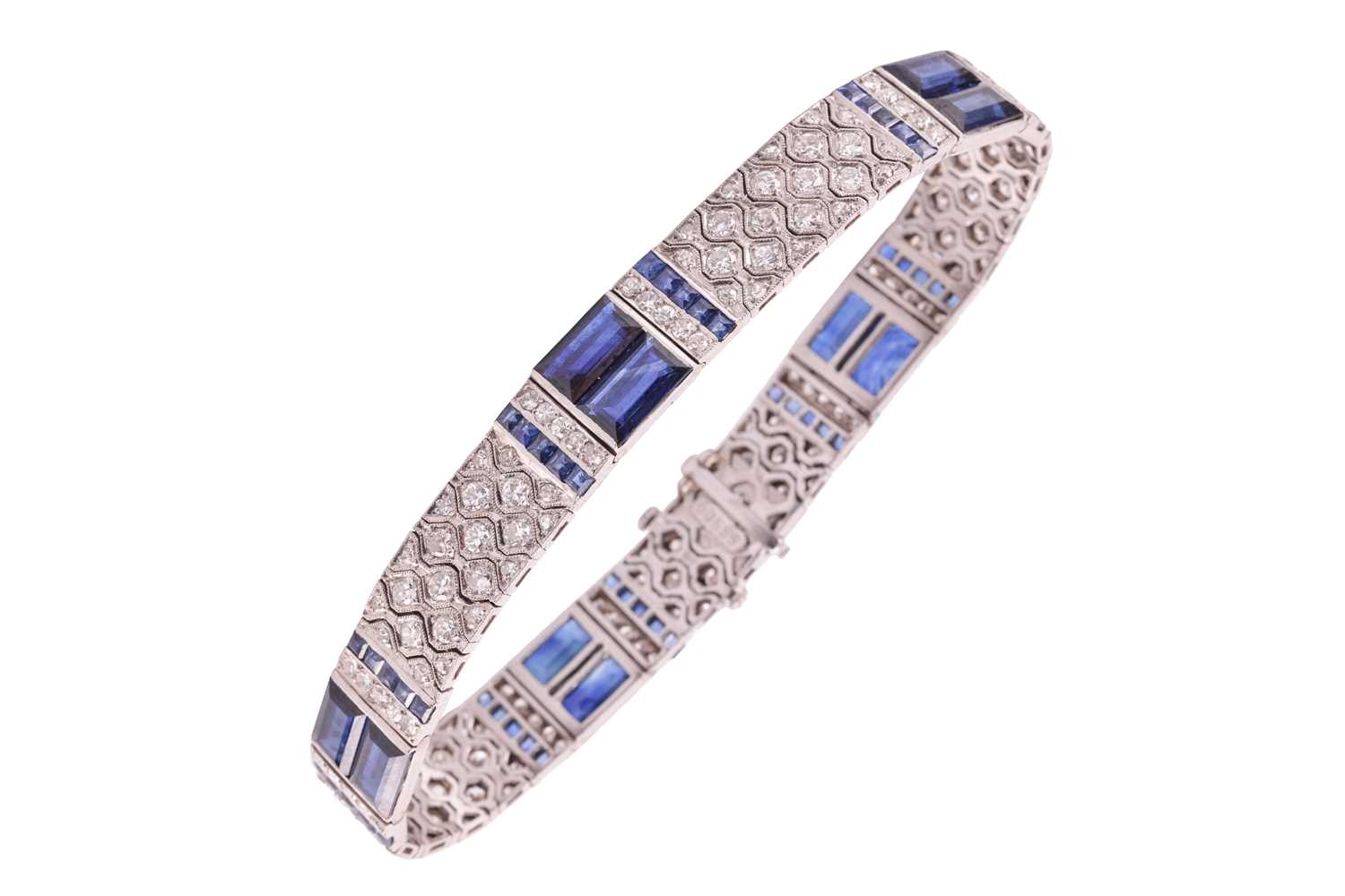Lot 204 - An Art Deco sapphire and diamond line bracelet...
