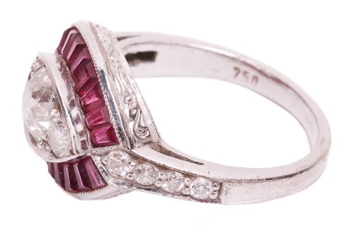 Lot 65 - An Art Deco style diamond and ruby-set navette...