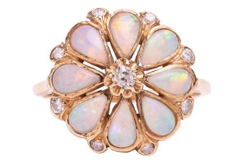 Lot 12 - An opal and diamond floral cluster ring,...