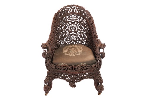 Lot 129 - A Bombay Presidency carved rosewood arched...
