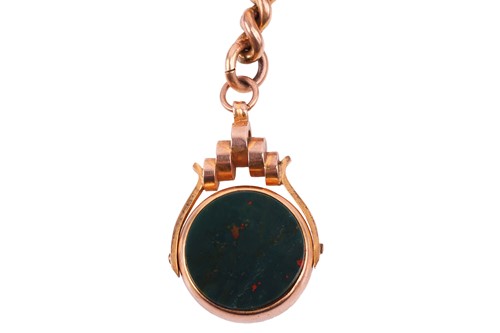 Lot 37 - A 9ct gold Albert chain and bloodstone swivel...