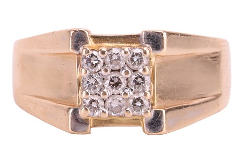 Lot 145 - An angular diamond-set cluster ring, the nine...