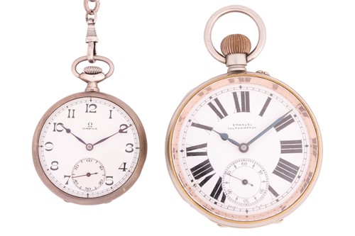 Lot 83 - A silver pocket watch by Omega and a Goliath...