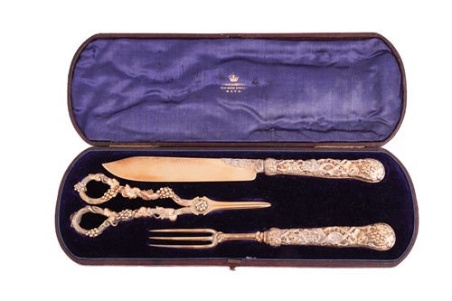 Lot 221 - A cased set of late Victorian fruit servers,...