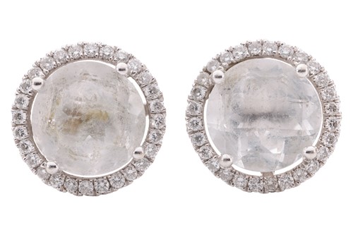 Lot 104 - A pair of topaz and diamond halo stud earrings,...