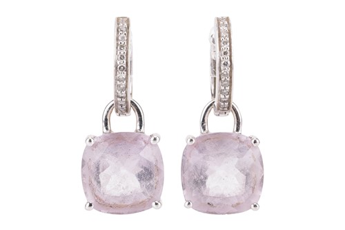 Lot 131 - A pair of amethyst and diamond drop earrings,...