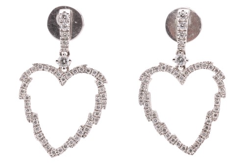 Lot 123 - A pair of diamond heart earrings, by Kiki...