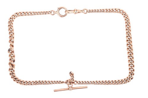 Lot 12 - A graduated Albert chain in 9ct rose gold, the...