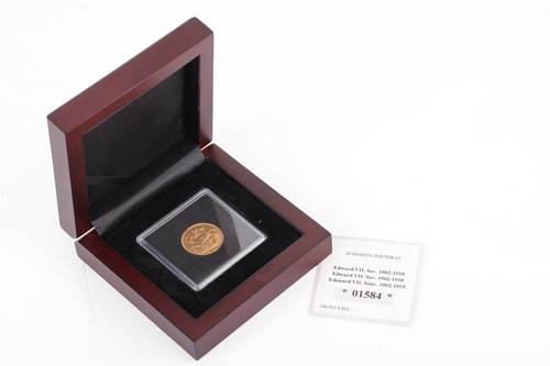 Lot 23 - An Edward VII sovereign, dated 1910, Melbourne...