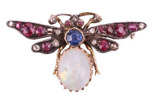 Lot 66 - A Victorian gem-set butterfly brooch, the...