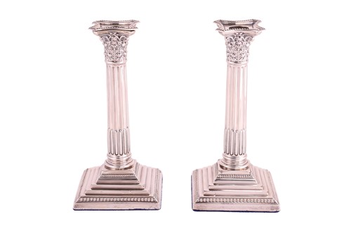 Lot 52 - A pair of silver Corinthian column...