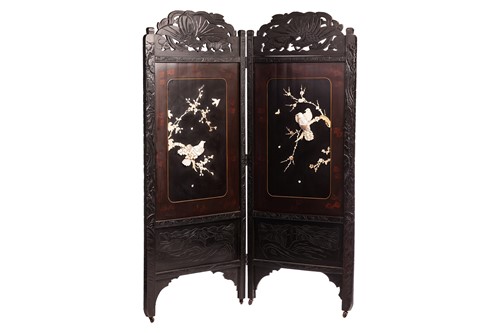 Lot 89 - A Japanese Meiji two-fold lacquer screen with...