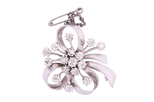 Lot 61 - A diamond-set spray brooch, of floral and...