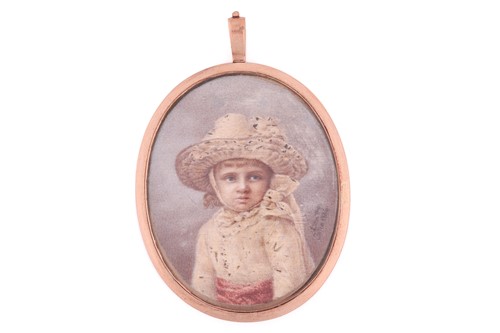 Lot 7 - A portrait miniature pendant, depicting a 19th-...