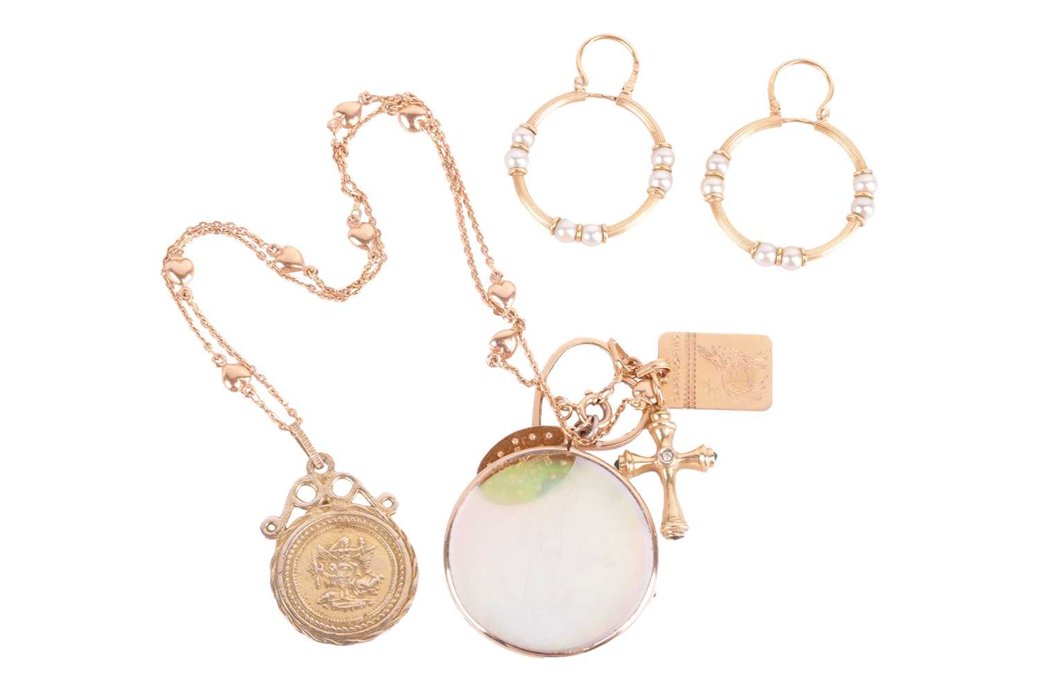 Lot 59 - A pair of cultured pearl hoop earrings and a...