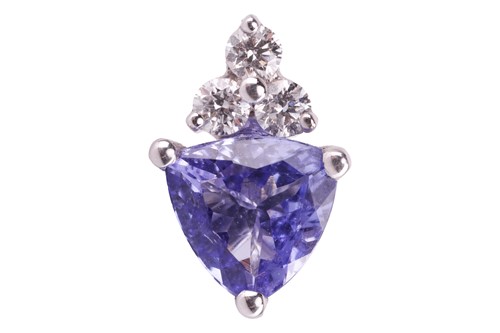 Lot 73 - A tanzanite and diamond-set pendant, featuring...