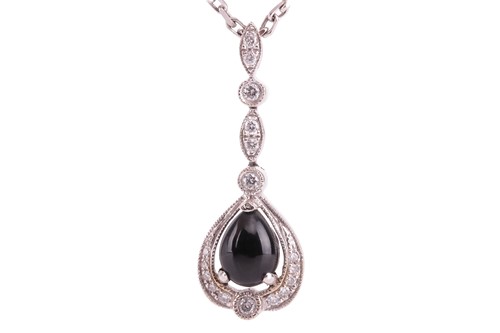 Lot 55 - A jet and diamond-set drop pendant, the...
