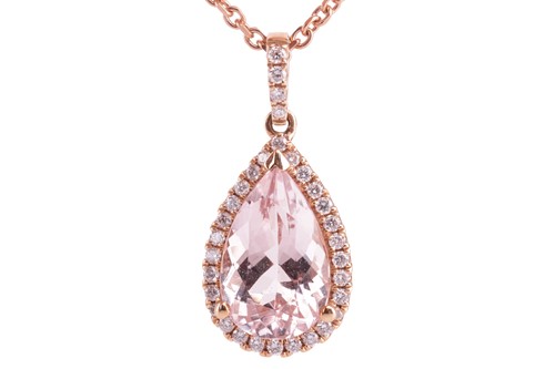 Lot 70 - A morganite and diamond-set pendant, the...