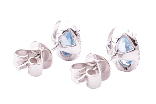 Lot 72 - A pair of aquamarine and diamond cluster stud...