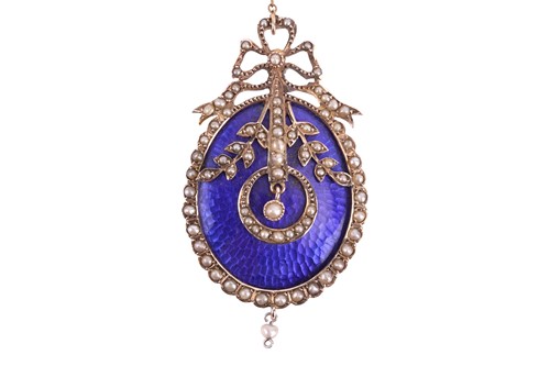 Lot A Victorian enamel and seed pearl brooch, the...