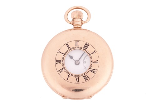 Lot 195 - A 9ct gold half-hunter pocket watch featuring...