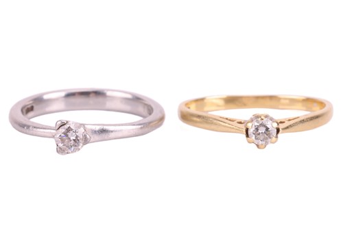 Lot 85 - Two diamond solitaire rings, the first...