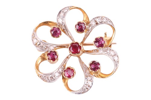 Lot 18 - A ruby and diamond brooch, designed as a...