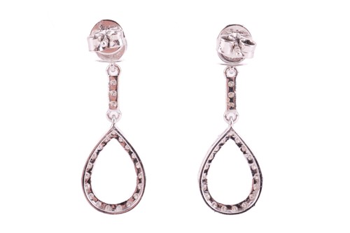 Lot 125 - A pair of diamond drop earrings, set with...