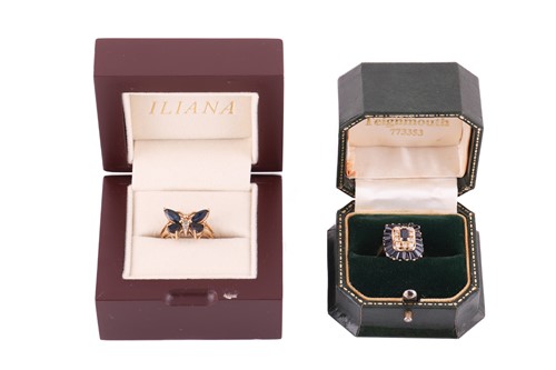 Lot 9 - Two dress rings set with sapphire and diamond;...
