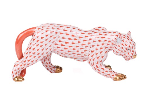Lot 57 - A Herend porcelain figure of a leopard, red...