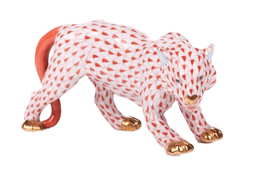 Lot 57 - A Herend porcelain figure of a leopard, red...