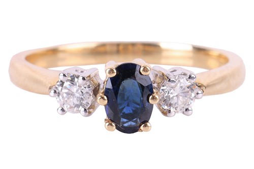 Lot A sapphire and diamond trilogy ring in 18ct...