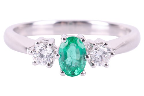 Lot An emerald and diamond trilogy ring in 18ct...