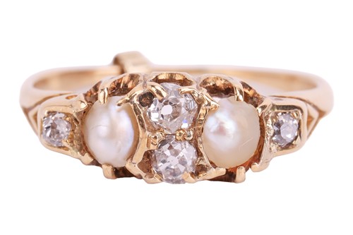 Lot 79 - A late Victorian diamond and pearl six stone...