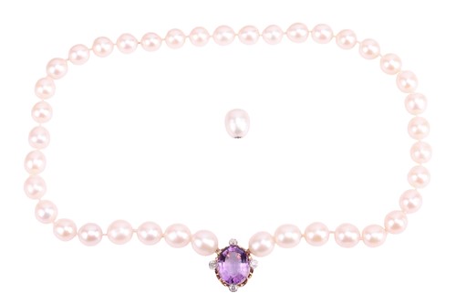 Lot A single-row cultured pearl necklace with...