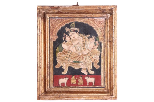 Lot 87 - An Indian painted and relief panel depicting...