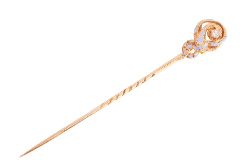 Lot 36 - A diamond-set enamel serpent stick pin,...