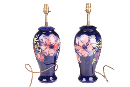 Lot 61 - A pair of Moorcroft large baluster-form lamp...