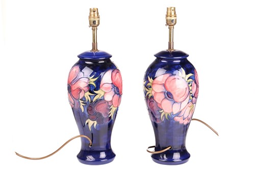 Lot 61 - A pair of Moorcroft large baluster-form lamp...